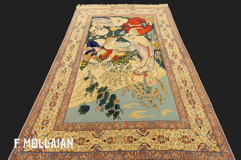 Semi-Antique Persian Figurative Isfahan Warp Silk Rug n°:29488046